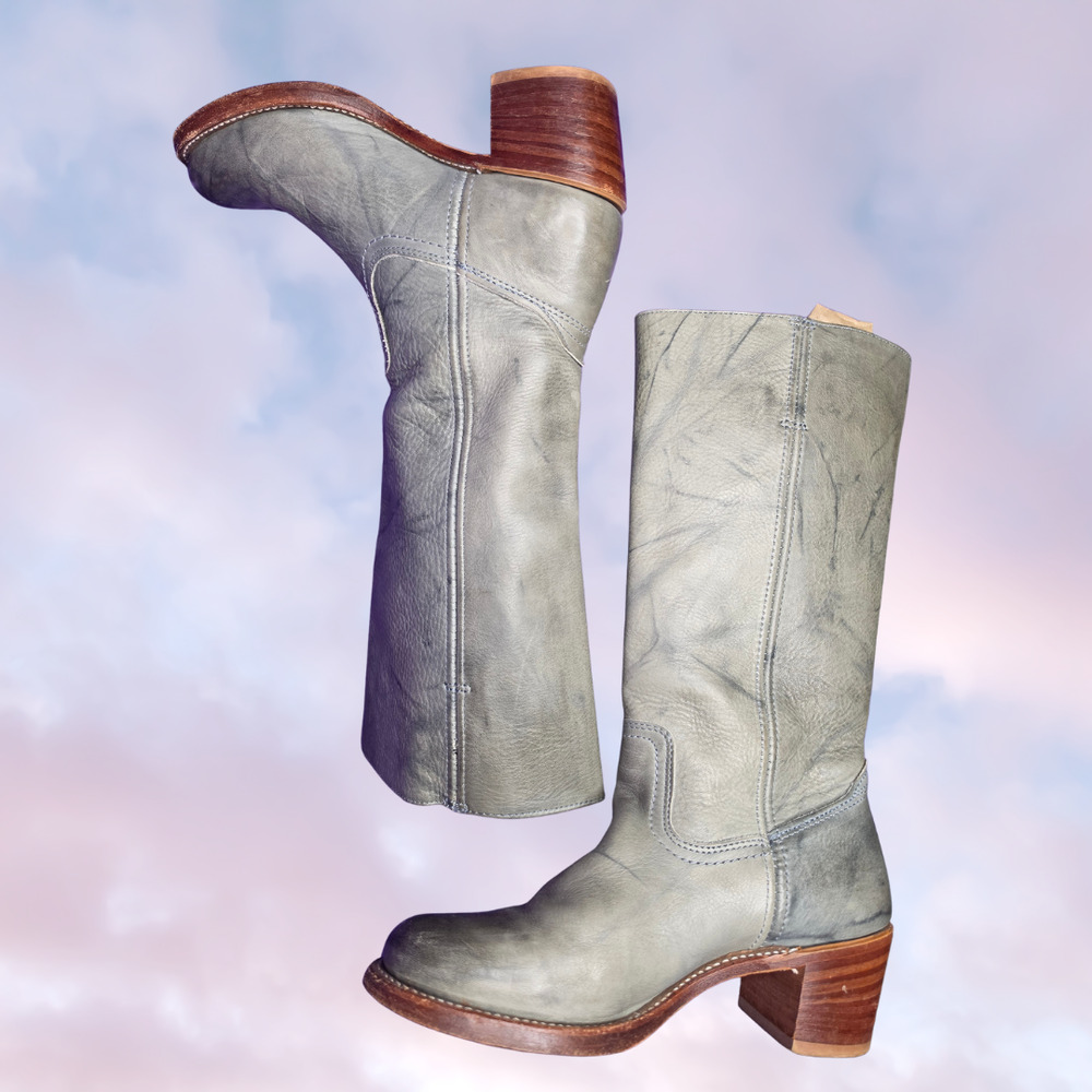 Rare Vintage Frye Gray Blue Campus Sabrina Western Boho Leather Boot Sz 8.5 - Picture 4 of 9